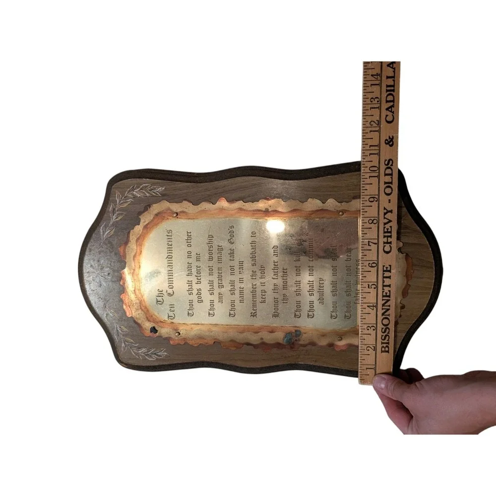 Vintage Home Interiors The Ten Commandments Wood & Brass Wall Plaque 19